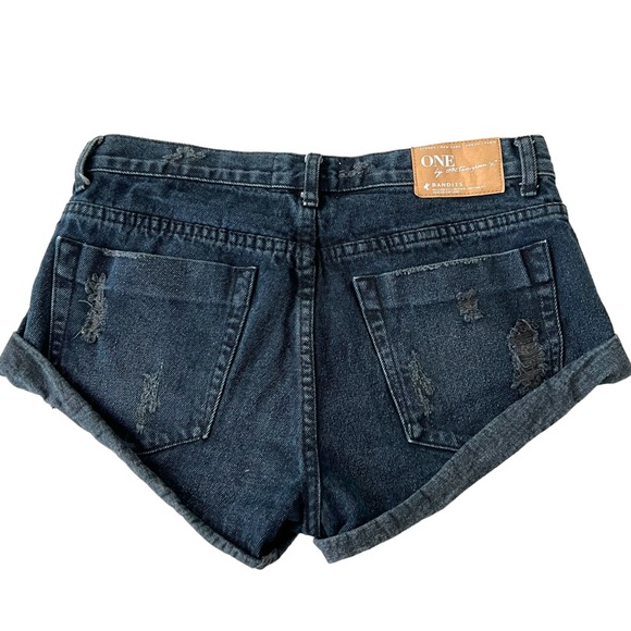 One Teaspoon Womens Bandits Denim Shorts Size 27 Long Rise Button Fly Distressed - Picture 4 of 9